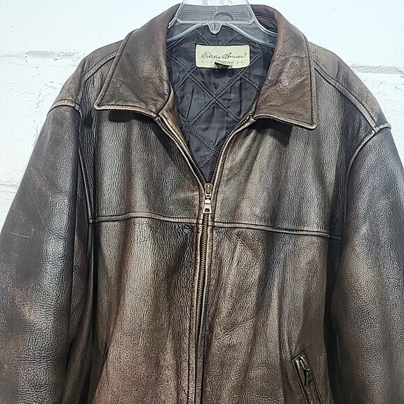 Vintage Eddie Bauer Leather Bomber Jacket Men’s LG Brown Aviator 90s - Picture 6 of 12